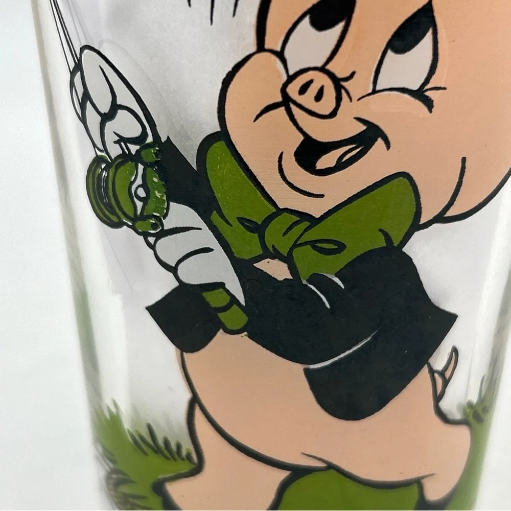 Porky Pig & Taz Tasmanian Devil Looney Tunes Glass 1976 Pepsi Collector Fishing - Picture 10 of 12